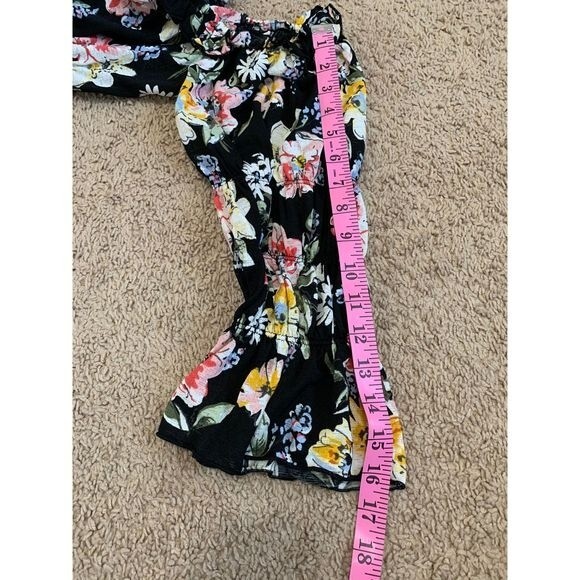 Forever 21 black top women floral  smock waist crop top size M boho streetwear - Picture 7 of 8